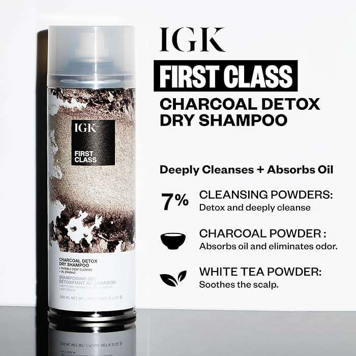 IGK First Class Charcoal Detox Dry Shampoo, Volumizing Spray for Oily Hair, Absorbs Oil + Odor, Invisible Finish with No White Residue on All Hair Colors, Talc-Free + Vegan, 6.3 Fl Oz - Image 2