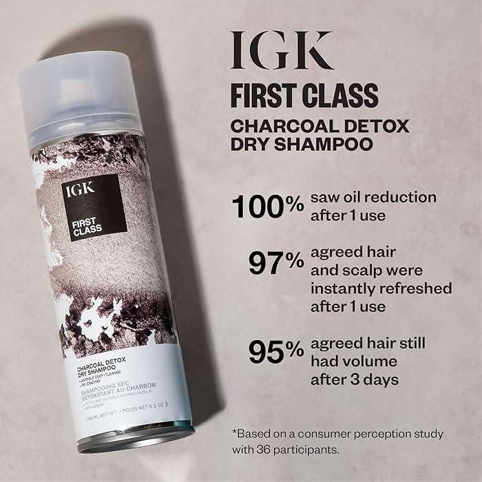 IGK First Class Charcoal Detox Dry Shampoo, Volumizing Spray for Oily Hair, Absorbs Oil + Odor, Invisible Finish with No White Residue on All Hair Colors, Talc-Free + Vegan, 6.3 Fl Oz - Image 3