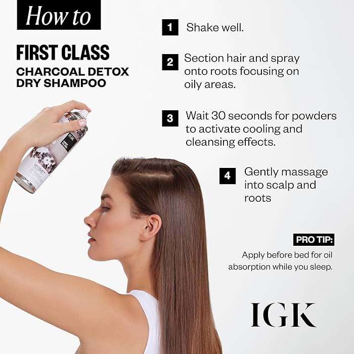 IGK First Class Charcoal Detox Dry Shampoo, Volumizing Spray for Oily Hair, Absorbs Oil + Odor, Invisible Finish with No White Residue on All Hair Colors, Talc-Free + Vegan, 6.3 Fl Oz - Image 4