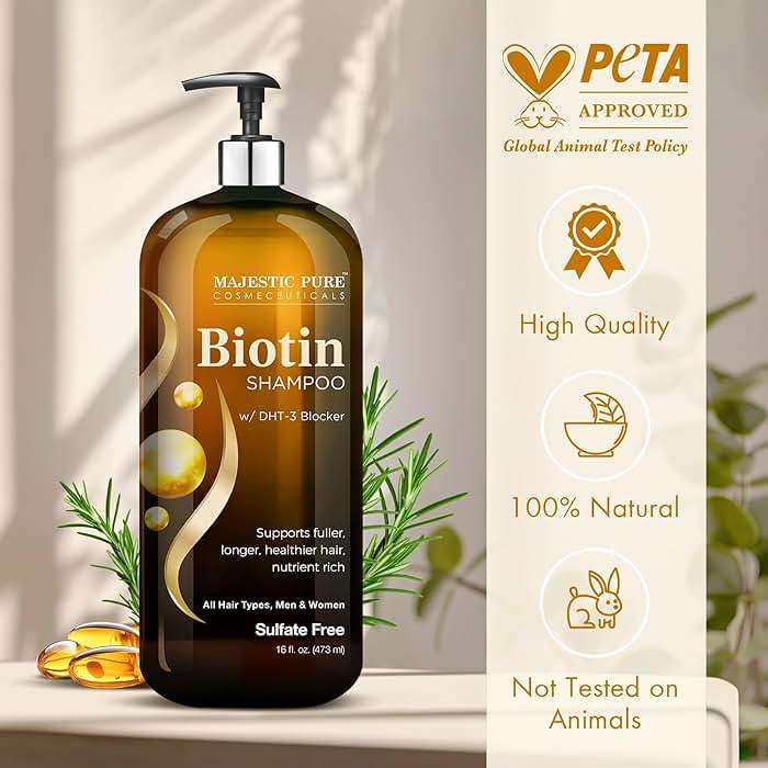 Majestic Pure Biotin Shampoo - Volumizing Shampoo for Hair Loss - with DHT-3 Blocker - Hydrating & Nourishing - Sulfate Free, for Men & Women - Thin Hair Shampoo - 16 fl oz - Image 8