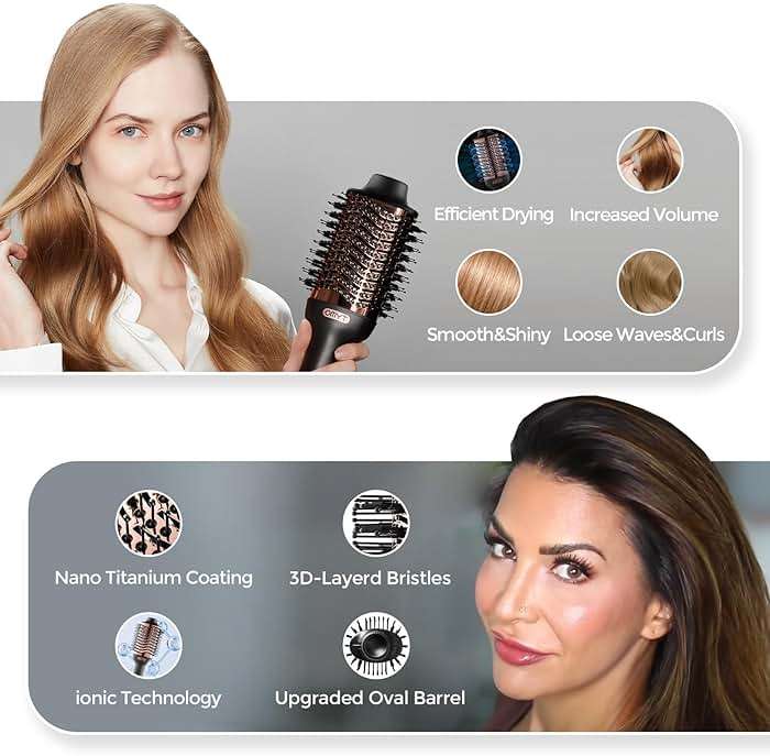 TYMO Hair Dryer Brush Blow Dryer Brush in One, 4 in 1 Ionic Hairdryer and Styler Volumizer with Oval Titanium Barrel, Hot Air Straightener for Smooth Frizz-Free Blowout, Gold, 2.85 Inch - Image 7