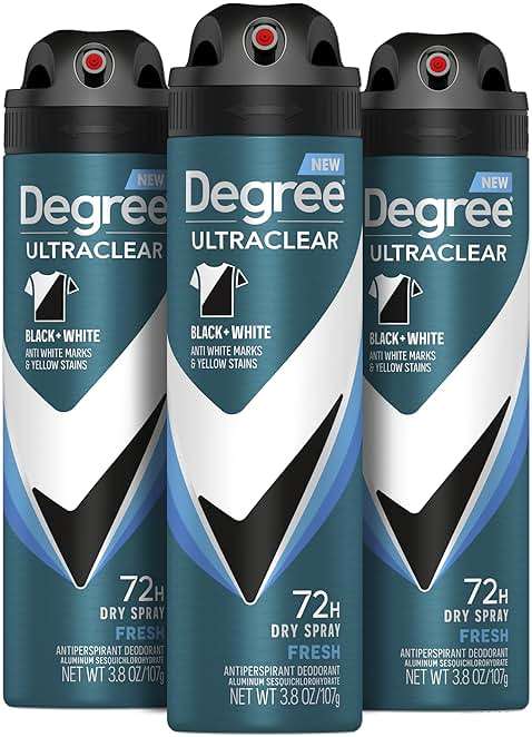 Degree Men Antiperspirant Spray Black + White 3 Count Protects from Deodorant Stains Instantly Dry Spray Deodorant 3.8 oz - Image 1