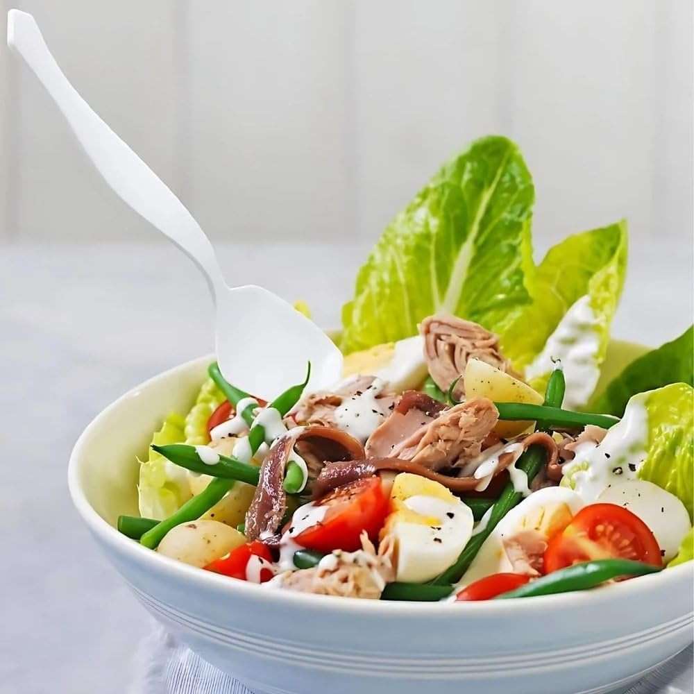 Elegant White Serving Spoon (1 Pc) - Durable & Comfortable Grip Handle, Perfect for Any Dish - Image 3
