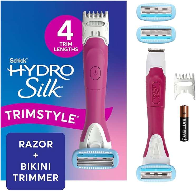 Schick Hydro Silk TrimStyle Razor with Bikini Trimmer for Women | 2-in-1 Bikini Razor for Women and Womens Trimmer for Pubic Hair, Includes 1 Waterproof Handle, 3 Refills & 1 AAA Battery - Image 1
