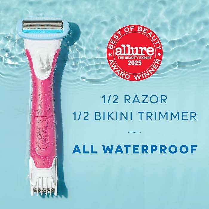 Schick Hydro Silk TrimStyle Razor with Bikini Trimmer for Women | 2-in-1 Bikini Razor for Women and Womens Trimmer for Pubic Hair, Includes 1 Waterproof Handle, 3 Refills & 1 AAA Battery - Image 2