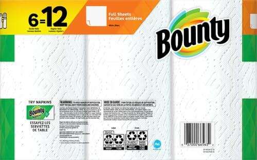 Bounty Full Sheet Paper Towels, White, 6 Double Rolls = 12 Regular Rolls - Image 3