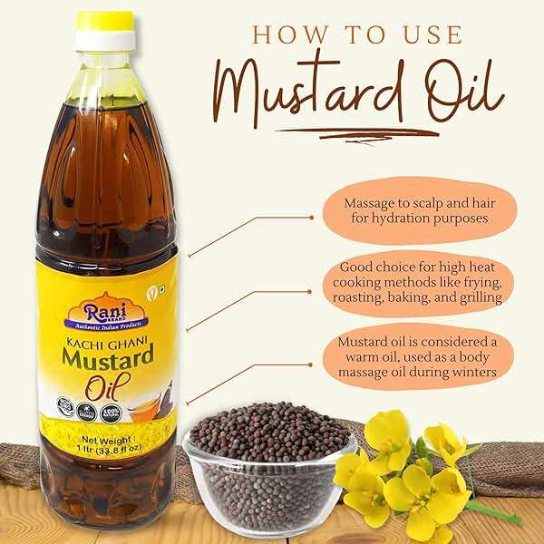 Rani Mustard Oil (Kachi Ghani) 6.76 Ounce (200ml) NON-GMO | Gluten Free | Vegan | 100% Natural | Kosher - Image 4