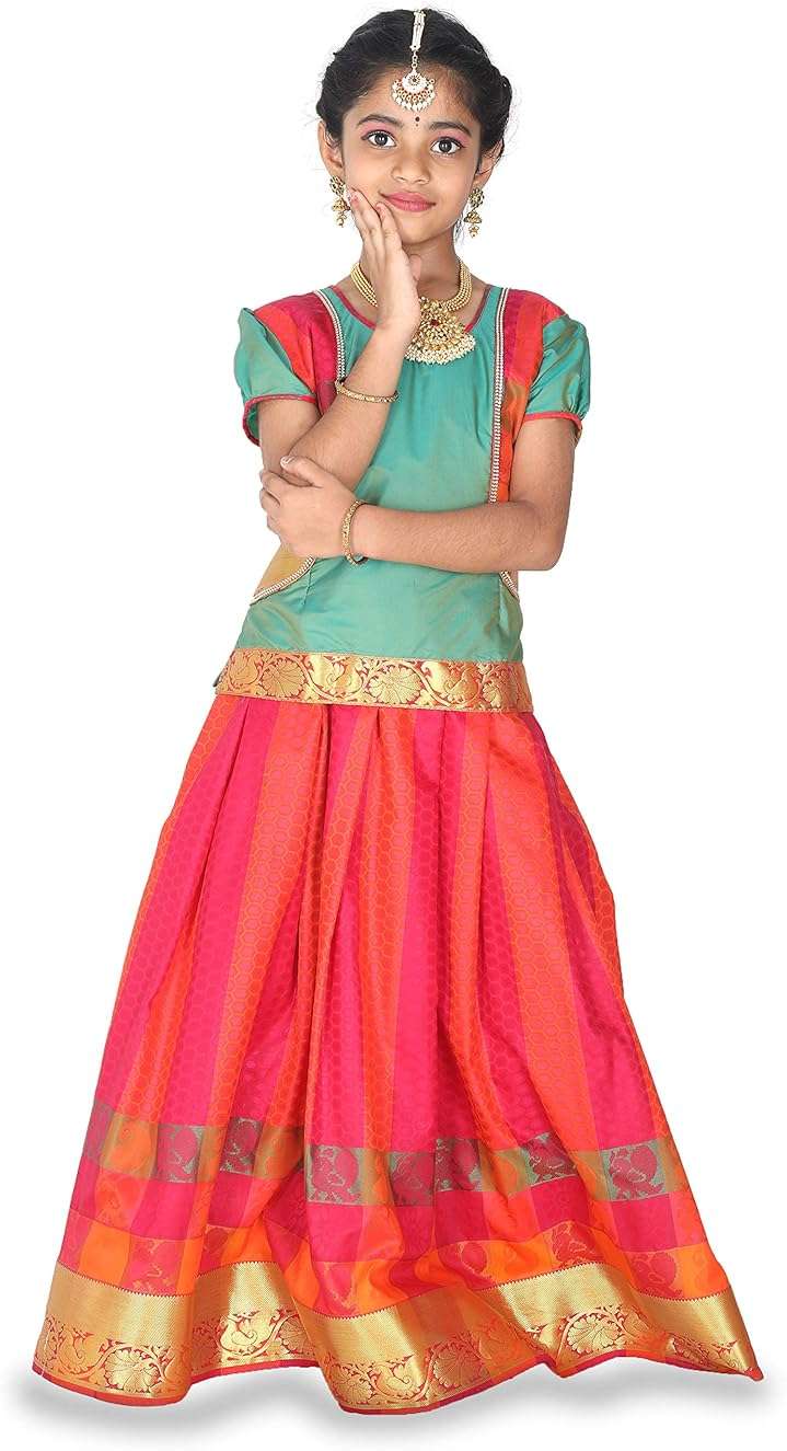 kaatru Thana Silk Girls Pavadai Set (D35) - Lehenga Choli (Prince Size Chart) - Image 1
