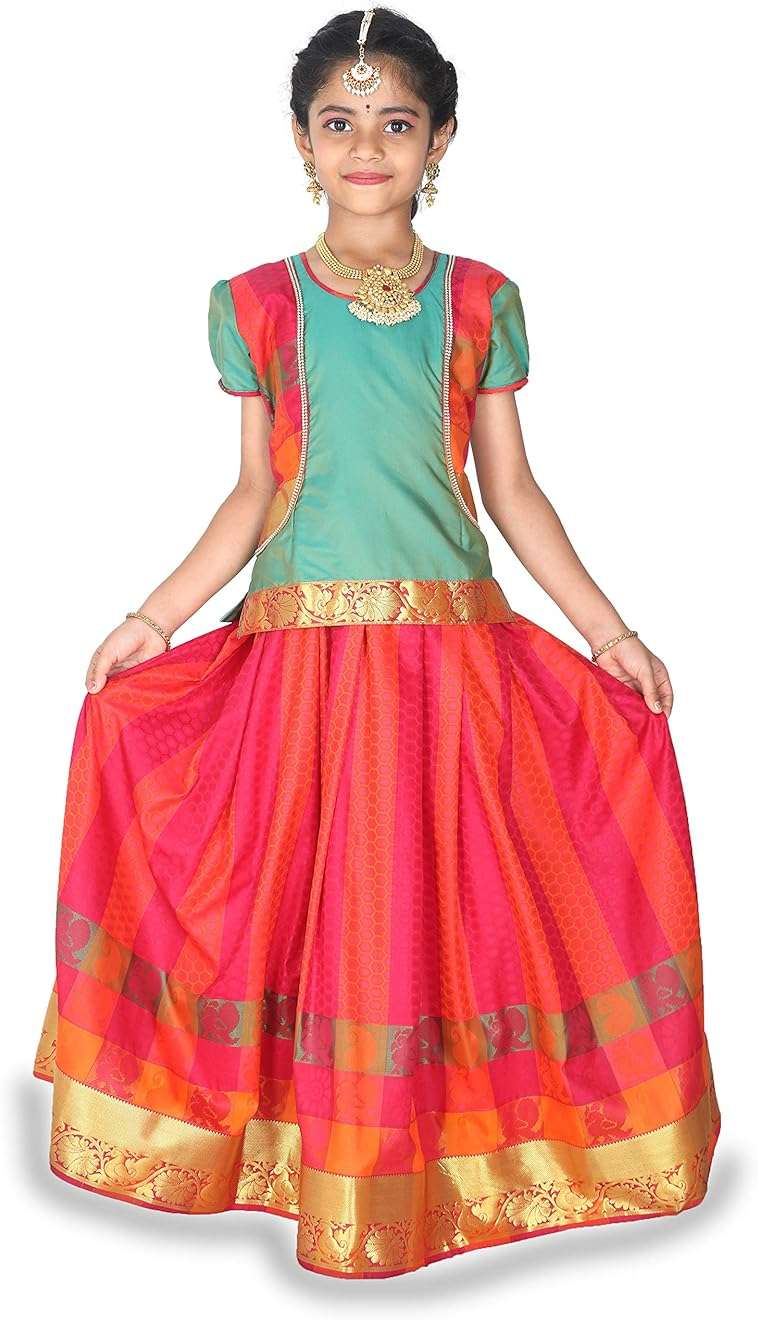kaatru Thana Silk Girls Pavadai Set (D35) - Lehenga Choli (Prince Size Chart) - Image 2