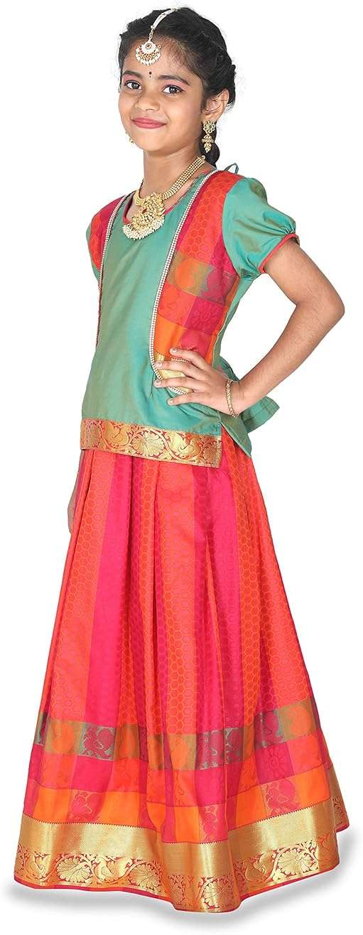 kaatru Thana Silk Girls Pavadai Set (D35) - Lehenga Choli (Prince Size Chart) - Image 3