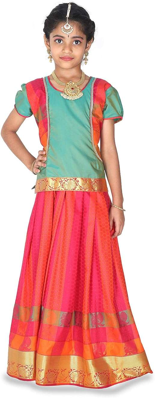 kaatru Thana Silk Girls Pavadai Set (D35) - Lehenga Choli (Prince Size Chart) - Image 4