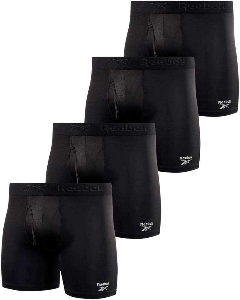 Reebok Mens Boxer Briefs - 4 Pack Stretch Performance Boxers for Men with Functional Fly, 6" Inseam Mens Underwear Boxers - Image 1