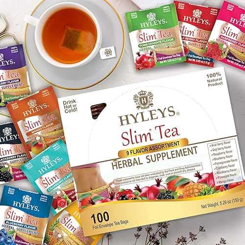 HYLEYS Slim Tea 9 Flavor Assortment 100 Ct - Weight Loss Herbal Supplement Cleanse and Detox - 100 Tea Bags (9 Pack) - Herbal Tea Variety Pack - Image 10