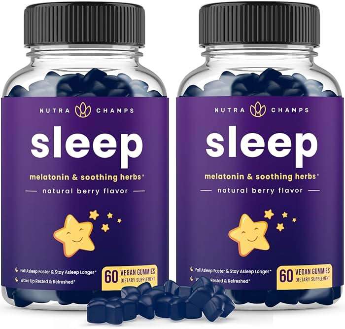 NutraChamps Sleep Gummies for Adults & Kids, Melatonin Gummies with Chamomile, Valerian & L Theanine, Vegan Childrens Melatonin 3mg, 1.5 mg, or 6mg (Pack of 2, 120 Gummy) - Image 1