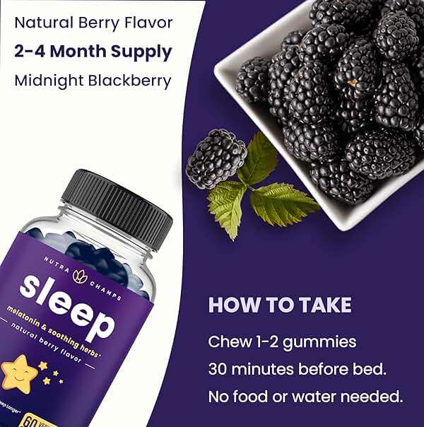 NutraChamps Sleep Gummies for Adults & Kids, Melatonin Gummies with Chamomile, Valerian & L Theanine, Vegan Childrens Melatonin 3mg, 1.5 mg, or 6mg (Pack of 2, 120 Gummy) - Image 2
