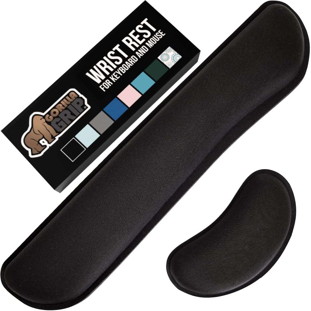 GORILLA GRIP Silky Memory Foam Wrist Rest for Computer Keyboard, Mouse, Ergonomic Design for Typing Pain Relief, Desk Pads Support Hand and Arm, Mousepad Rests, Stain Resistant, 2 Piece Pad, Black - Image 2