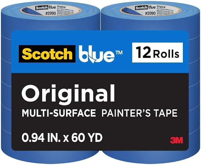 ScotchBlue Original Multi-Surface Painter's Tape, 0.94 Inches x 60 Yards, 12 Rolls, Blue, Paint Tape Protects Surfaces and Removes Easily, Multi-Surface Painting Tape for Indoor and Outdoor Use - Image 1