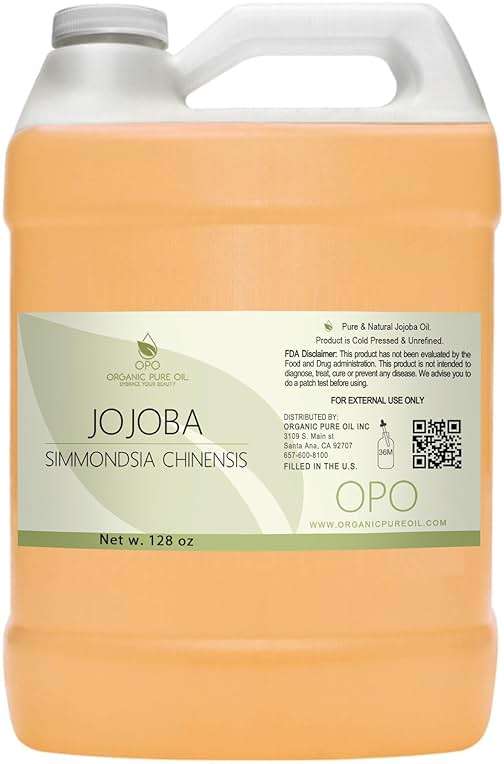 Golden Jojoba Oil - Pure Cold Pressed, Non-GMO, Bulk 128 oz - 1 Gallon Hohoba Carrier Oil for DIY, Formulations, Essential Oils, Cleansing, Moisturizer for Face, Hair, Body, by Organic Pure Oil - Image 1