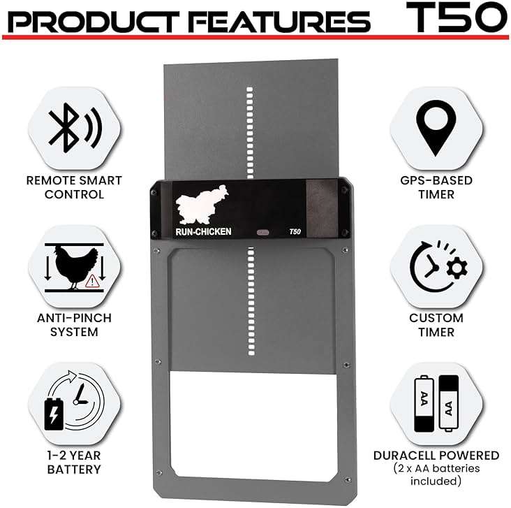 RUN-CHICKEN Door T50 – Automatic Chicken Coop Door Opener, Battery Powered & Weatherproof Aluminum, Smart App & Timer Control, Predator Proof, Easy Install, Reliable All-Season Performance (Gray) - Image 6