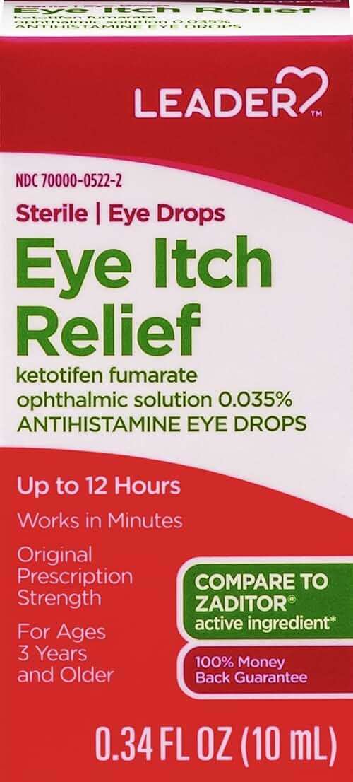 LEADER Sterile Eye Drops for Eye Allergy & Itch Relief, Ketotifen Antihistamine Solution 0.035%, Works in Minutes, up to 12 Hours, Prescription Strength 0.34 oz - Image 1