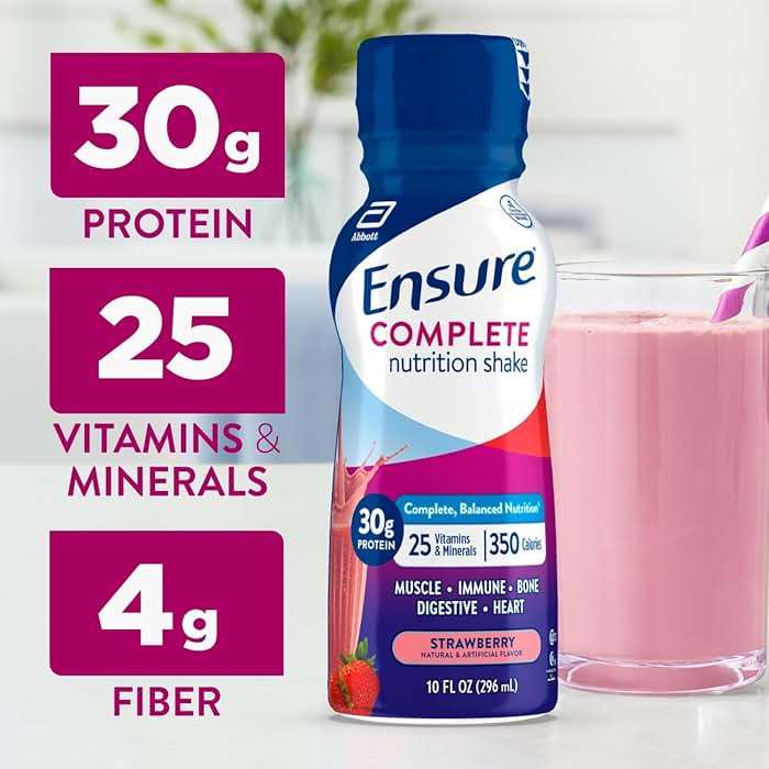 Ensure complete Strawberry Nutrition Shake, Complete, Balanced Meal Replacement, Ready to Drink, 30g Protein, 25 Vitamins & Minerals, 10 fl oz—24 Pack - Image 3