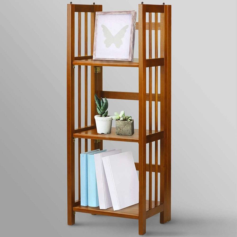 3-Shelf Folding Bookcase 14" Wide-Honey Oak - Image 4