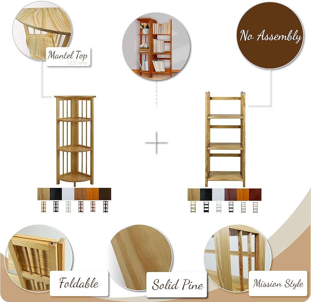 3-Shelf Folding Bookcase 14" Wide-Honey Oak - Image 5