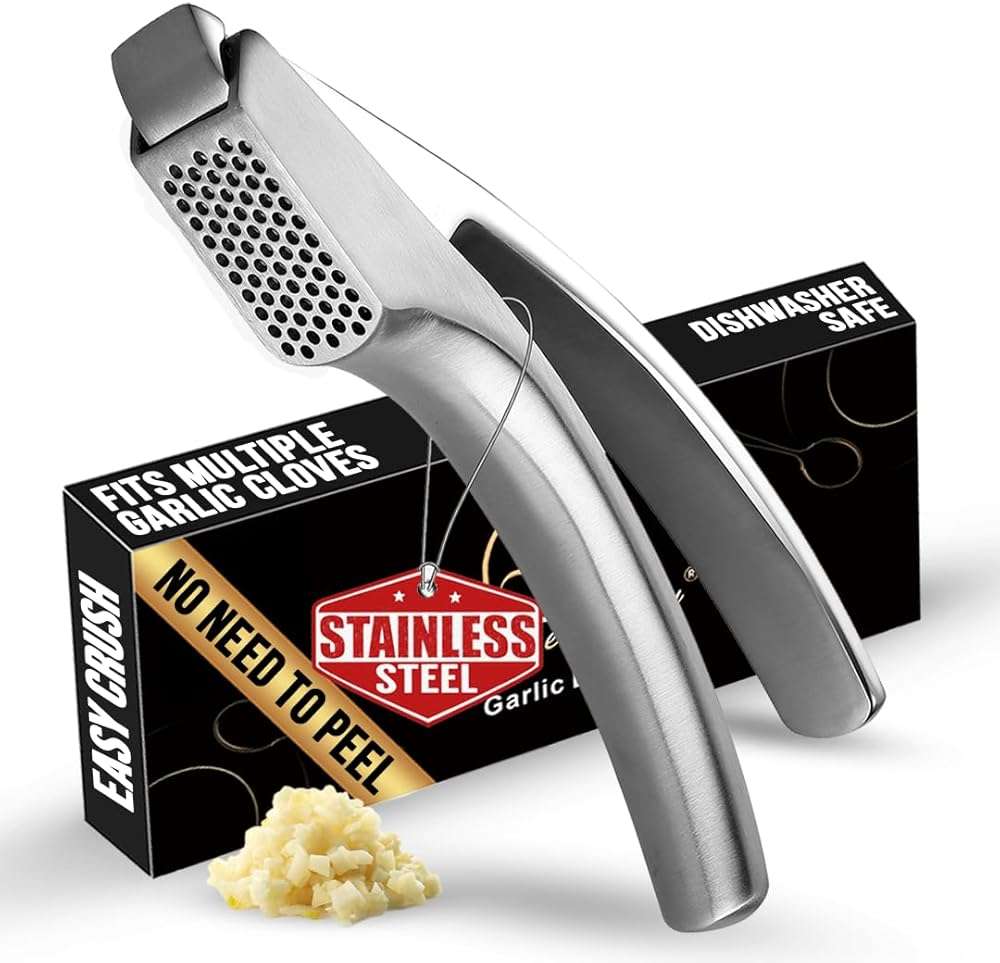 Lifetime Replacement Garlic Press Stainless Steel No Need to Peel, Detachable Handle for Fine Mincing-Premium Garlic Mincer Tool, Rust-Proof, Easy to Clean, Dishwasher Safe Garlic Crusher - Image 1