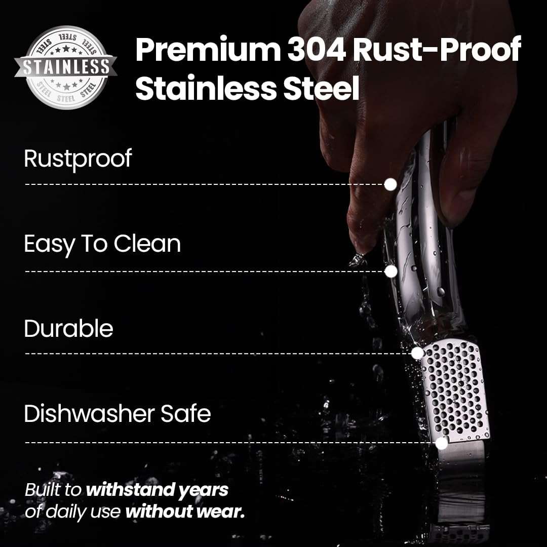 Lifetime Replacement Garlic Press Stainless Steel No Need to Peel, Detachable Handle for Fine Mincing-Premium Garlic Mincer Tool, Rust-Proof, Easy to Clean, Dishwasher Safe Garlic Crusher - Image 2