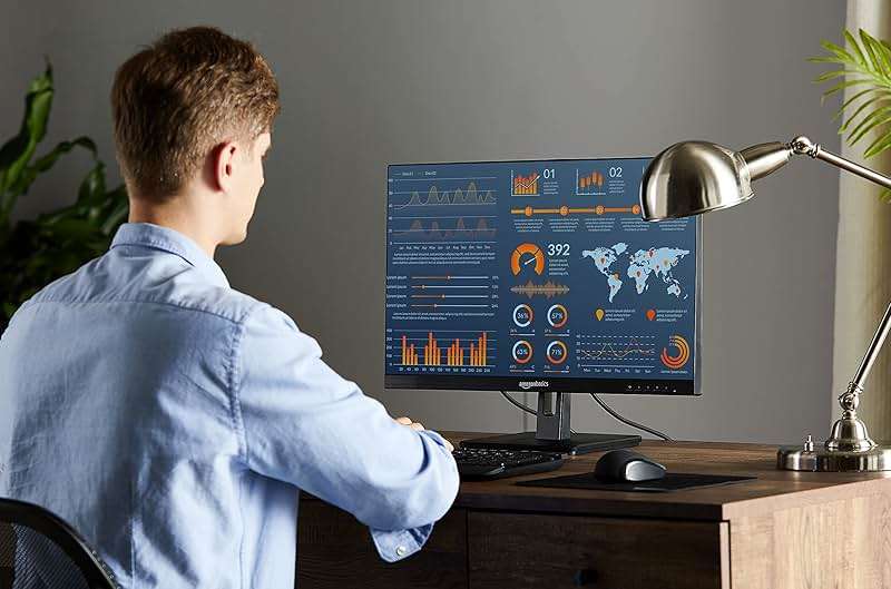 Amazon Basics 27 in IPS Monitor, Full HD 1080P, 75 Hz, Adjustable Stand, HDMI, Display Port, VGA Input, Built-in Speakers, VESA Compatible, Black - Image 6