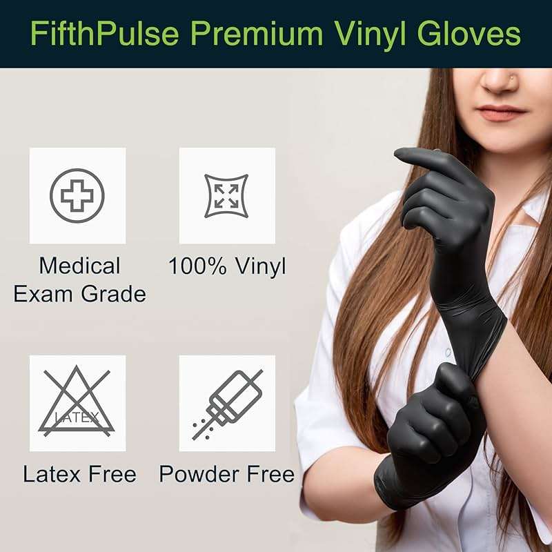 FifthPulse Black Vinyl Disposable Gloves - Powder and Latex Free Medical Exam Gloves - Image 5