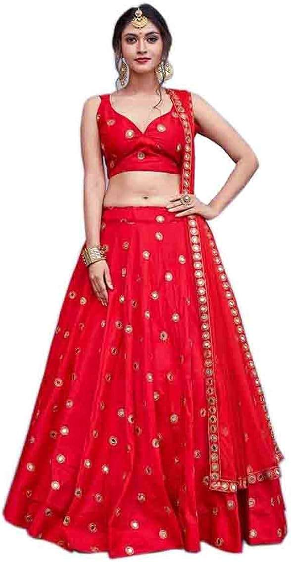 Women's wear Silk Material Indian Traditional Embroidered Worked Lehenga Choli (8061-U) - Image 1