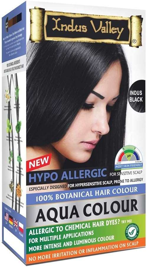 Indus Valley Aqua Hair Color (Indus Black) Gray Coverage Hair Dye Allergy Free Organic Hair Color, Organic Hair Dye for Grey Coverage, Allergy-Free Long-Lasting Hair Colour - Image 1
