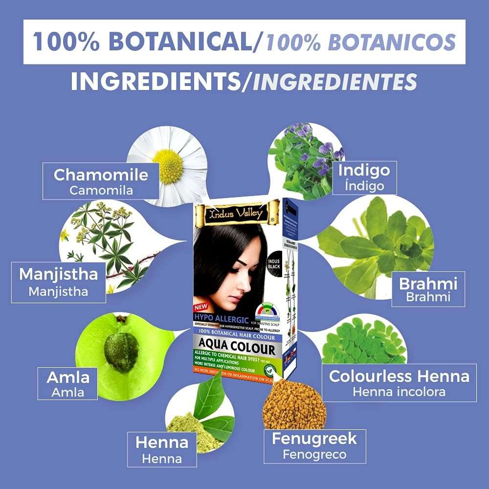 Indus Valley Aqua Hair Color (Indus Black) Gray Coverage Hair Dye Allergy Free Organic Hair Color, Organic Hair Dye for Grey Coverage, Allergy-Free Long-Lasting Hair Colour - Image 3