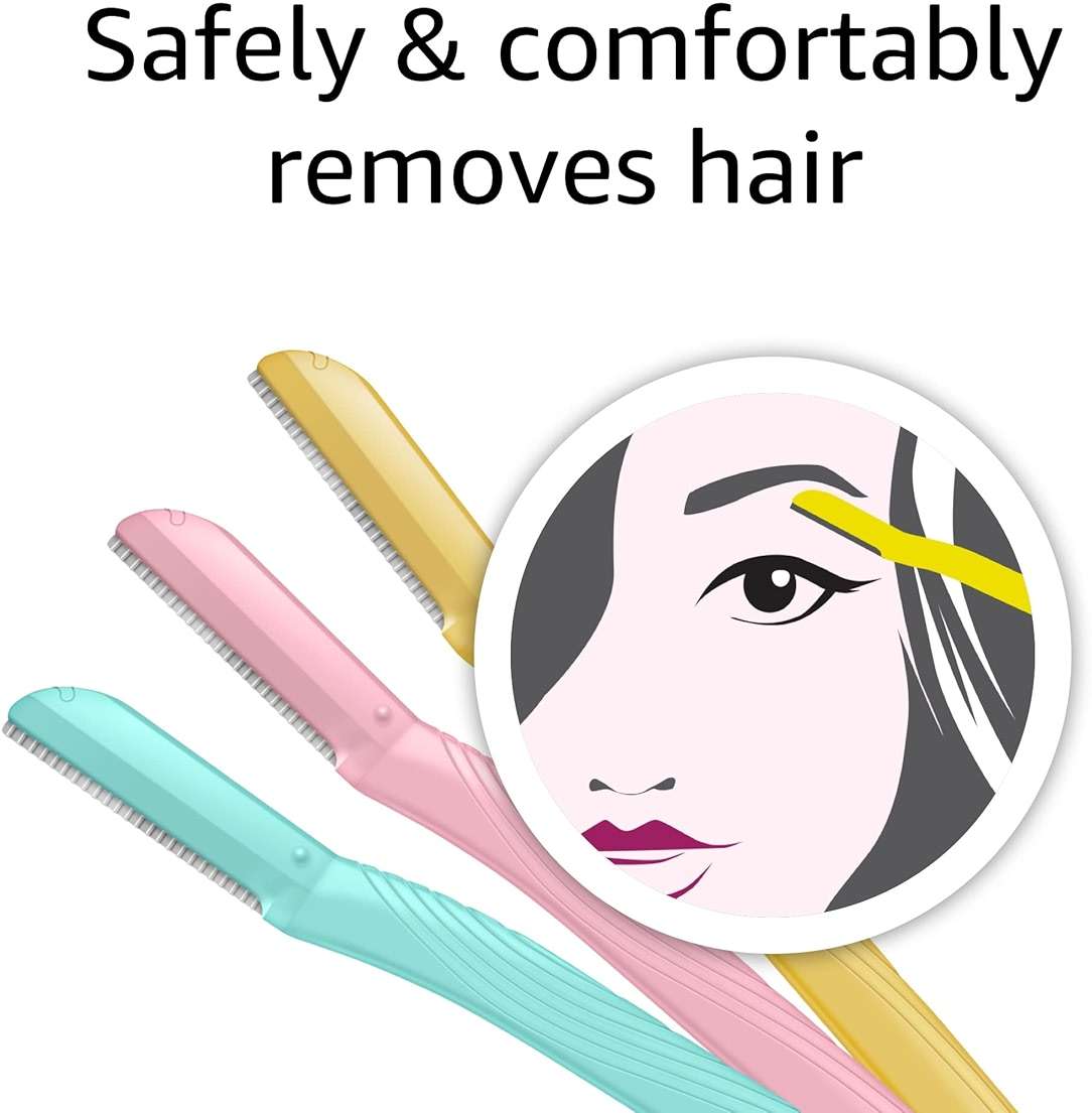 Amazon Basics Women's Dermaplaning Tool, Peach Fuzz Remover, Facial Hair Removal, Exfoliating Face Razor with Microguard Blade for Safe Eyebrow Shaping, Includes Blade Cover, Multicolor, 3 Count - Image 5