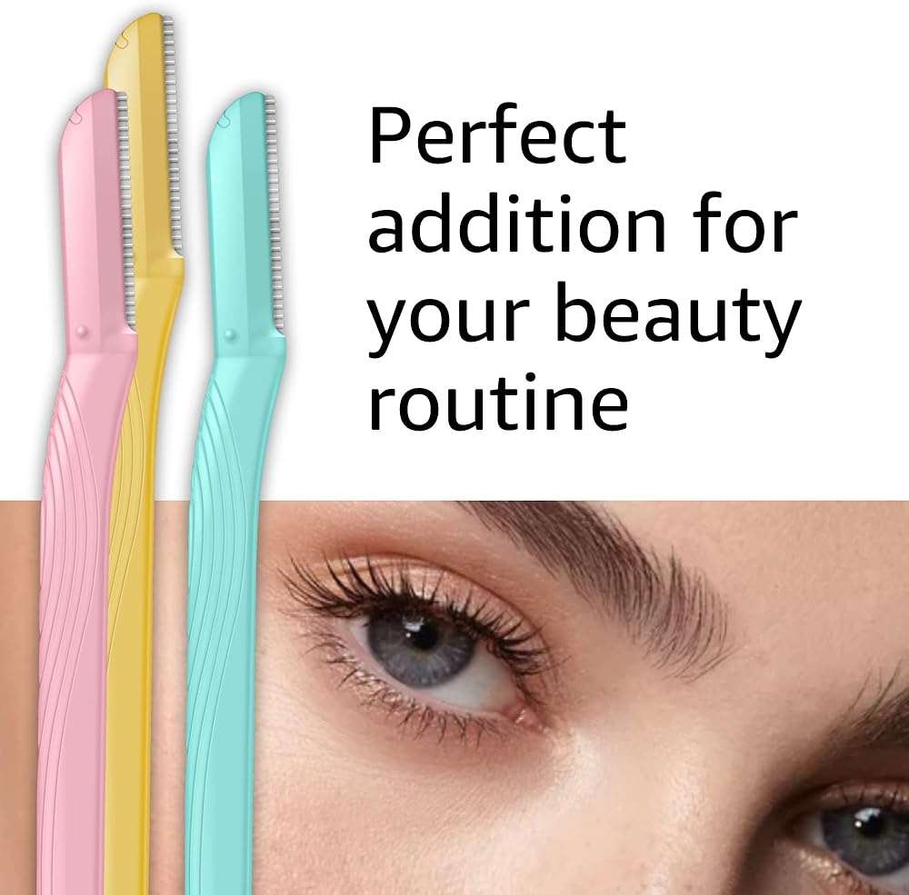 Amazon Basics Women's Dermaplaning Tool, Peach Fuzz Remover, Facial Hair Removal, Exfoliating Face Razor with Microguard Blade for Safe Eyebrow Shaping, Includes Blade Cover, Multicolor, 3 Count - Image 9