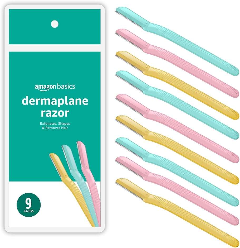 Amazon Basics Dermaplane Razor, Peach Fuzz Remover, Face Shaver for Women, Eyebrow Trimmer and Shaper, Facial Hair Removal, Exfoliating Tool with Blade Cover, Multicolor, 9 Count - Image 1