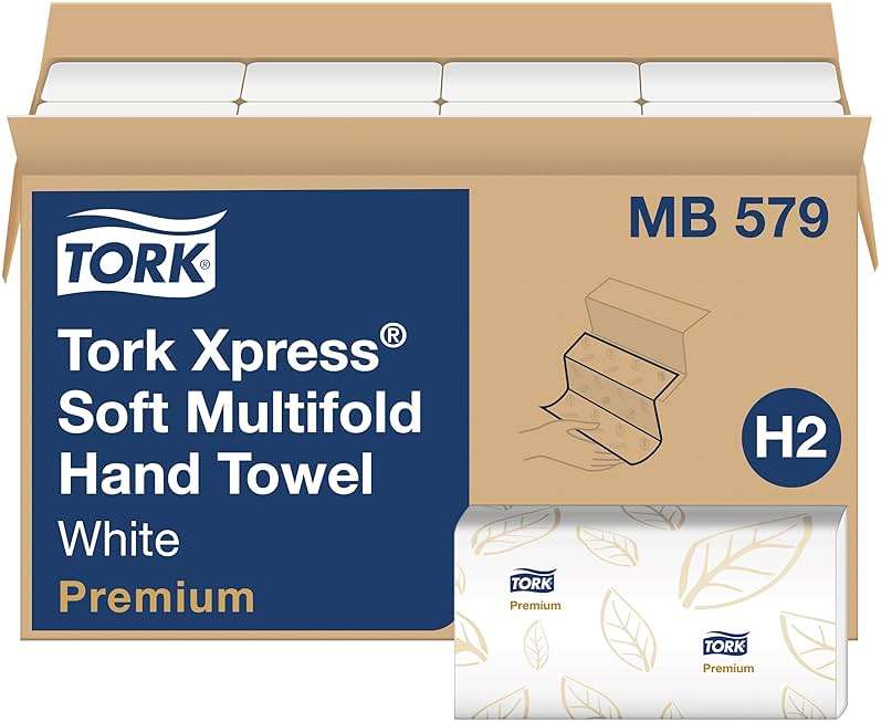 Tork Soft Xpress Multifold Paper Hand Towels White, H2 System Compatible 16 Packs X 135 Towels Each (MB579) - Image 1