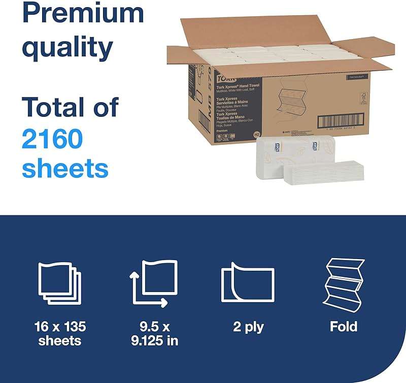 Tork Soft Xpress Multifold Paper Hand Towels White, H2 System Compatible 16 Packs X 135 Towels Each (MB579) - Image 2