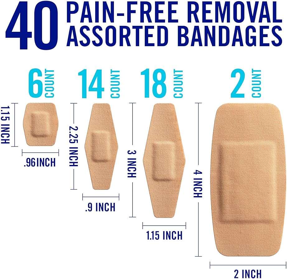 Nexcare Duo Bandages, Painless Removal, Strong Adhesive Bandages Stay on for 24 Hours, Flexible Fabric Construction - 40 Pack Assorted Sizes - Image 2