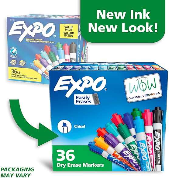 EXPO Dry Erase Markers, Low Odor Ink, Assorted Fashion Colors, Chisel Tip, 36 Count - Easily Erases, Ideal for Classroom, Home, Office, Back to School, Teacher Supplies - Image 3