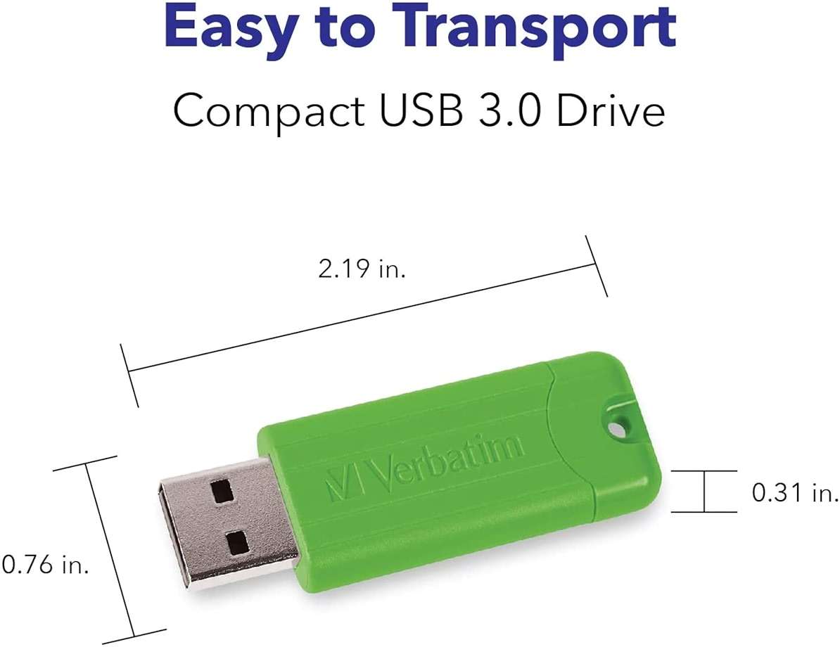 Verbatim 64GB Pinstripe USB 3.2 Gen 1 Flash Drive Retractable Thumb Drive 5 Pack - Multicolor (Green, Blue, Red, Purple, Cyan) - Image 5
