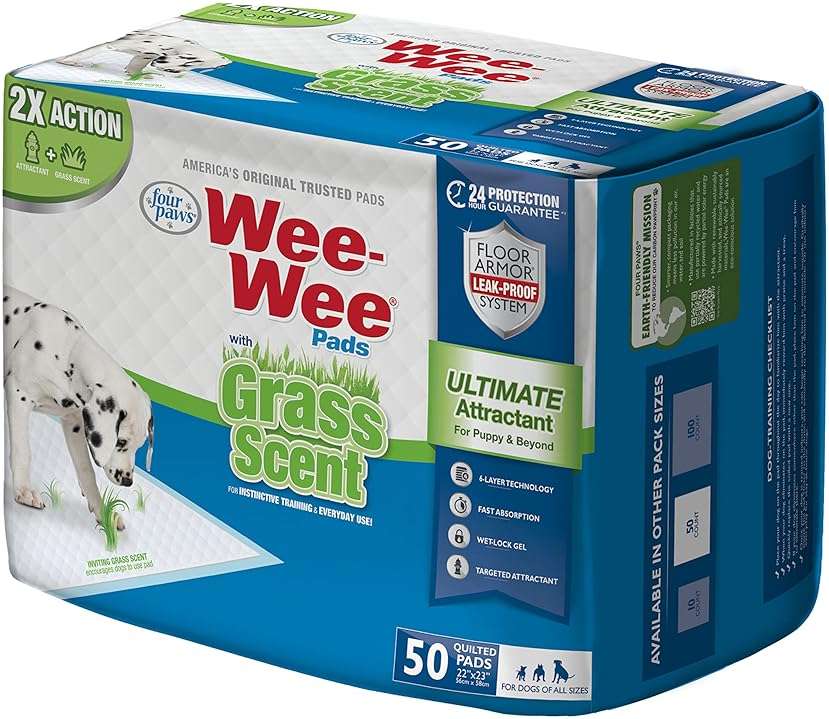 Four Paws Wee-Wee Ultimate Attractant Dog Pee Pads for Instinctive Training, Leak-Proof Floor Protection Dog & Puppy Quilted Potty Training Pads, Grass Scent, 22" x 23" (50 Count) - Image 11