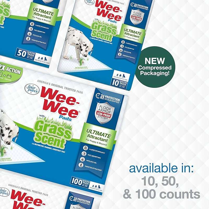 Four Paws Wee-Wee Ultimate Attractant Dog Pee Pads for Instinctive Training, Leak-Proof Floor Protection Dog & Puppy Quilted Potty Training Pads, Grass Scent, 22" x 23" (50 Count) - Image 9