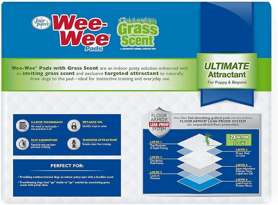 Four Paws Wee-Wee Ultimate Attractant Dog Pee Pads for Instinctive Training, Leak-Proof Floor Protection Dog & Puppy Quilted Potty Training Pads, Grass Scent, 22" x 23" (50 Count) - Image 10