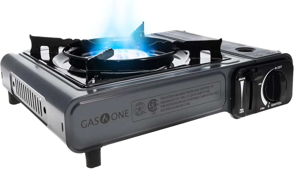 Gas One Portable Butane Camping Stove with Case: Automatic Ignition, Precise Heat Control - Camping & Tailgating and Outdoor Cooking - Image 1