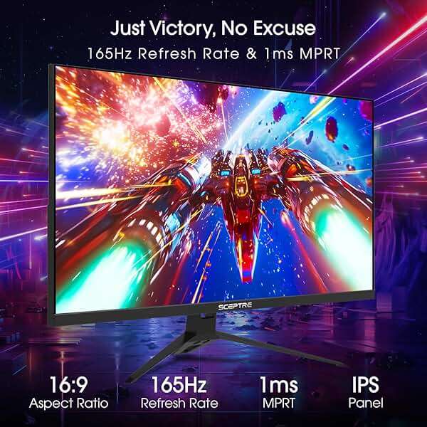 Sceptre 27-inch FHD 1080p IPS Gaming LED Monitor up to 165Hz 144Hz 1ms DisplayPort HDMI, FreeSync FPS RTS Build-in Speakers Gunmetal Black 2022 (E275B-FPT165) - Image 4