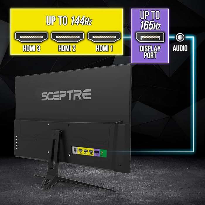 Sceptre 27-inch FHD 1080p IPS Gaming LED Monitor up to 165Hz 144Hz 1ms DisplayPort HDMI, FreeSync FPS RTS Build-in Speakers Gunmetal Black 2022 (E275B-FPT165) - Image 8