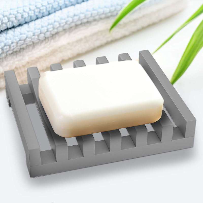 2Pcs Soap Dish Holder, Non-Slip Bathroom Accessories Silicone Soap Case Saver, Sink Deck Bathtub Shower Dish Soap Drainer, Silicone Holder for Soap, Sponges, Scrubber (Grey) - Image 4