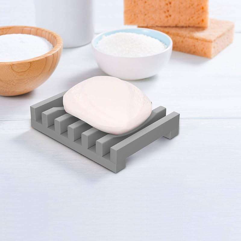 2Pcs Soap Dish Holder, Non-Slip Bathroom Accessories Silicone Soap Case Saver, Sink Deck Bathtub Shower Dish Soap Drainer, Silicone Holder for Soap, Sponges, Scrubber (Grey) - Image 5